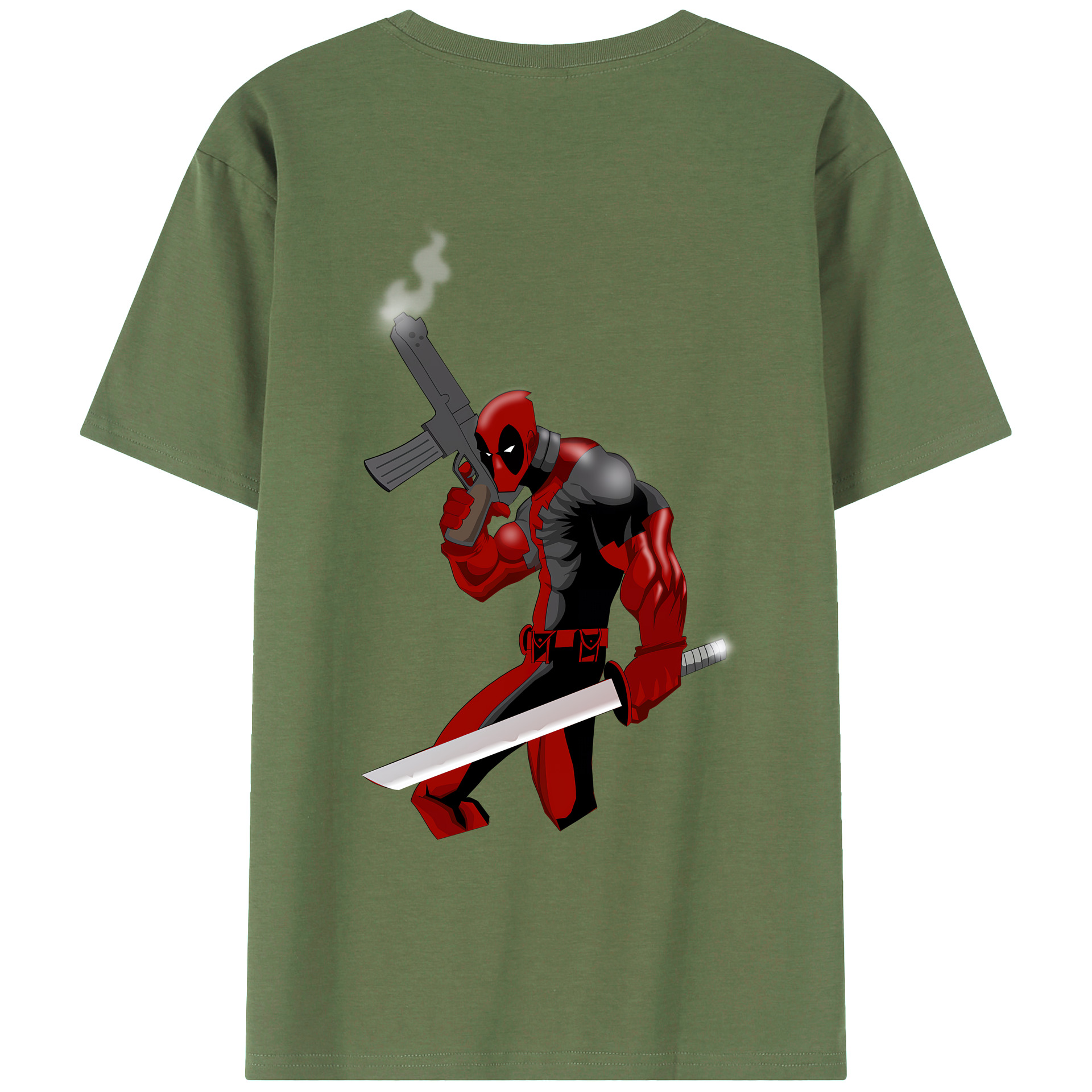 （画像用） Deadpool デッドプール 綿100％ メンズ半袖Tシャツ（バックプリント） 通気性